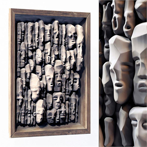 Wood faces panel decor n2  Panel from wooden faces No. 2